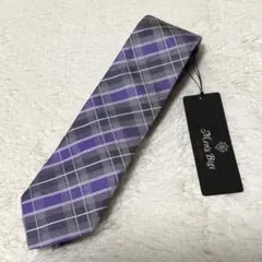 【新品タグ付】メンズビギ MEN'S BIGI ネクタイ チェックパープルシルクのサムネイル