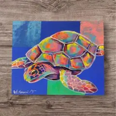 カラフルなウミガメの原画 キャンバス アート 現代アート 動物画 海
