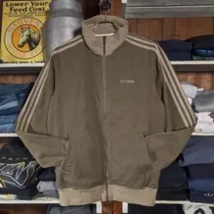 00s　old adidas　ミリタリー　トラックジャケット　肉厚　刺繍　カーキ