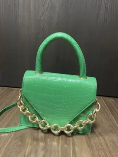 グリーン クロコダイル風 ショルダーバッグ