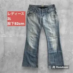 レディース ブーツカットデニム フレアデニム 3L 股下82cm