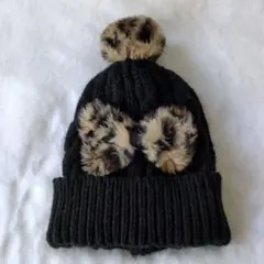ファー付きリボンデザインのベビー用ニット帽　50〜52