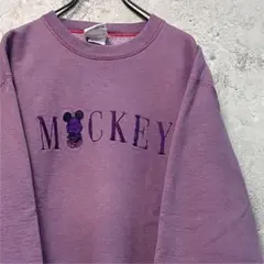 古着90s◆ディズニー ミッキー 刺繍スウェットトレーナー M