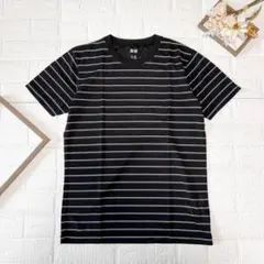 UNIQLO ドライメッシュ ボーダー半袖Tシャツ メンズM ブラック