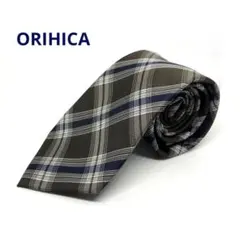 ORIHICA ネクタイ　ブラウン×ネイビー×白　チェック　ポリエステル100％