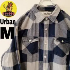 USA古着 Urban　ネルシャツM　ネイビーグレー　チェック