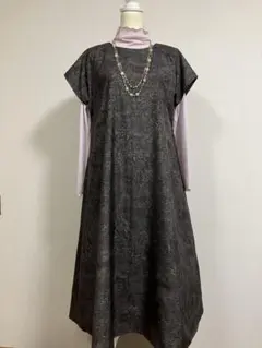 大島紬リメイクフレンチスリーブワンピース