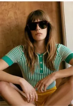 リブトリム　ストライプニットポロシャツ