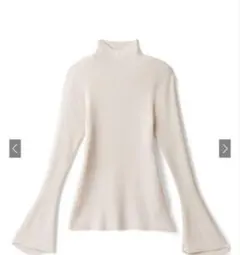 ハイネックベルスリーブリブニットトップス アイボリー