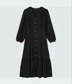 ユニクロUNIQLO Vネックワンピース ペチコート付 ブラック