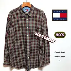 90s Tommy Jeans シャツXL 古着 ロゴ刺繍 ワイドシルエット