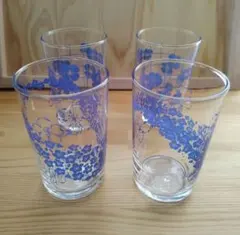青い花柄 ガラスコップ セット