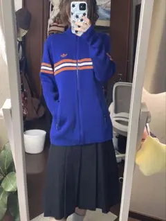 adidas ブルー ジップニット ドライバーズニット オレンジライン 90's