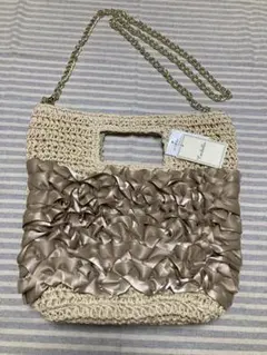 【新品】カシェリエ　ペーパー素材×リボン＆オーガンジーフリル2WAYトートバッグのサムネイル