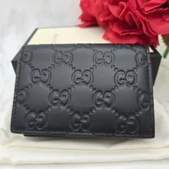 【未使用に近い】 GUCCI グッチ シマ 名刺入れ カードケース GG レザー
