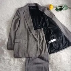 ザラ　セットアップスーツ Mサイズ　ヘリンボーン シルバー