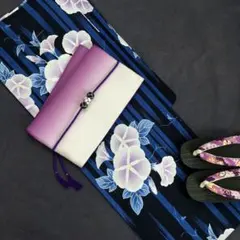 藍色♪百花繚乱 百合に涼風☆上質変わり織り大人 浴衣☆高級 浴衣 3点