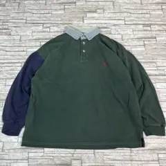 90s ポロ ラルフローレン ラガーシャツ グリーンネイビー ヴィンテージ