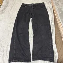 ダークグレー ワイドレッグ デニムパンツ