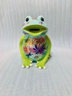 【 縁起物で可愛い 】 Francfranc カエル 花柄 貯金箱のサムネイル