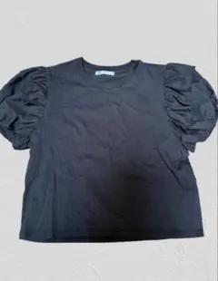 ZARA 半袖 パフスリーブ カットソー ブラック M 2段フリルのサムネイル
