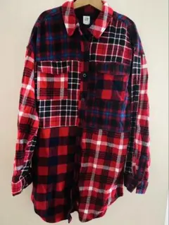 長袖ネルシャツ 赤系チェック