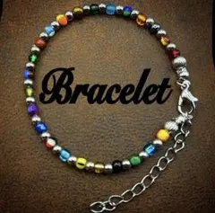 【一点もの 】カラフル ビーズブレスレット サイズ調整可 チェーン付⭐️