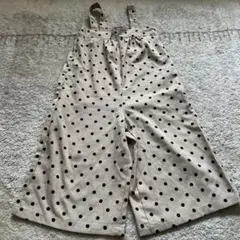 ベージュ 黒水玉 オーバーオール サロペット　オールイン130