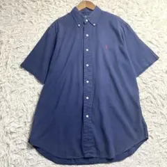 574☆ラルフローレン☆半袖シャツ☆ワンポイント刺繍ロゴ☆ネイビー☆L 