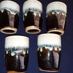 益子焼　湯呑み茶碗　黒釉　５客揃