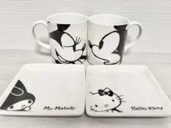 ディズニー　サンリオ　ミッキー ミニー ペア マグカップ　マイメロ　キティ　お皿