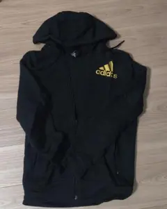 古着 adidas フード付きパーカー 黒 ゴールドロゴ