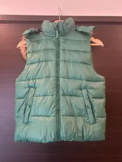 OLD GapKids グリーン ファー付きダウンベスト 150cm