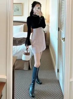 GRL ハイウエストツイードタイトミニスカート (アイボリー) sizeL