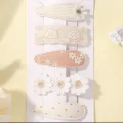 花柄 ハート柄 レース 刺繍 ヘアピン5個セット キッズ ベビー まとめ売り
