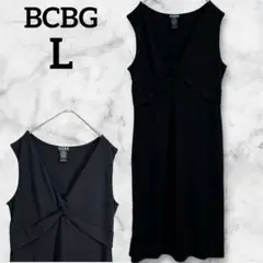 レア✨BCBG ノースリーブ ひざ丈ワンピース　【L】　ツイスト　無地　黒色