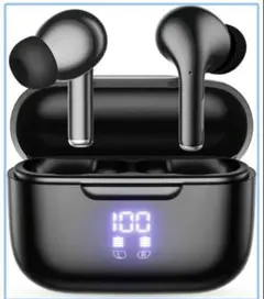 ワイヤレスイヤホン LEDディスプレイ付き ブラック