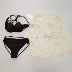 ブラウン・ホワイト セパレート水着
