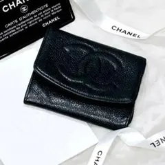 CHANEL シャネル キャビアスキン コンパクト財布 カード ビッグココマーク