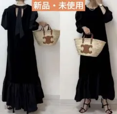 【新品・未使用】　ブラック　ロングワンピース　バックリボン　Ｍサイズ