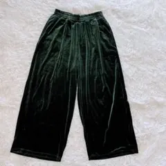 B:MING by BEAMS ベロア ワイドパンツ 深緑 ウエストゴム F