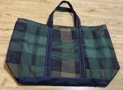 L.L.Bean チェック柄トートバッグ 大容量　グリーン　ナイロン