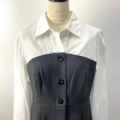 【残１点】新品 ドッキング シャツワンピース M カーキ ビスチェ風 レイヤードのサムネイル