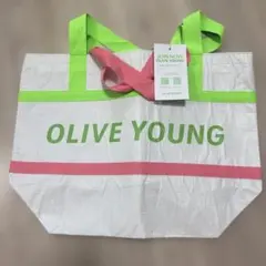 OLIVE YOUNG エコバッグ ホワイト×ネオンカラー