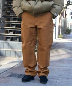 ★米国製本物W40*L32ノンウォッシュCARHARTTダブルニーB01ブラウン