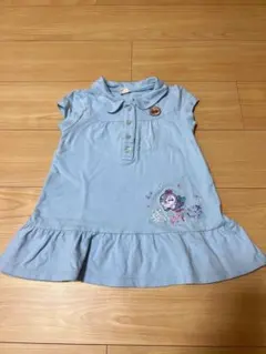 水色 フリル付きワンピース