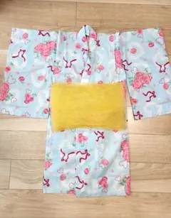 浴衣 5-6才 水色 花柄 帯付き