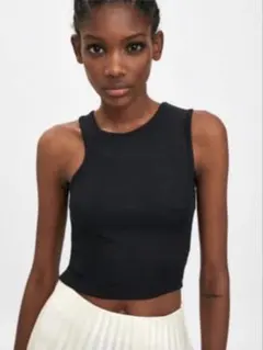 ZARA ザラ　タンクトップ　キャミソール　ブラック　アシンメトリー　クロップド