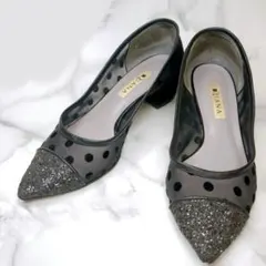 DIANA ダイアナ パンプス メッシュ ドット ラメ スエード 23.5 黒