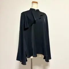 【新品】JUNOAH レイヤードスリープブラウス ケープカラー ブラック XL